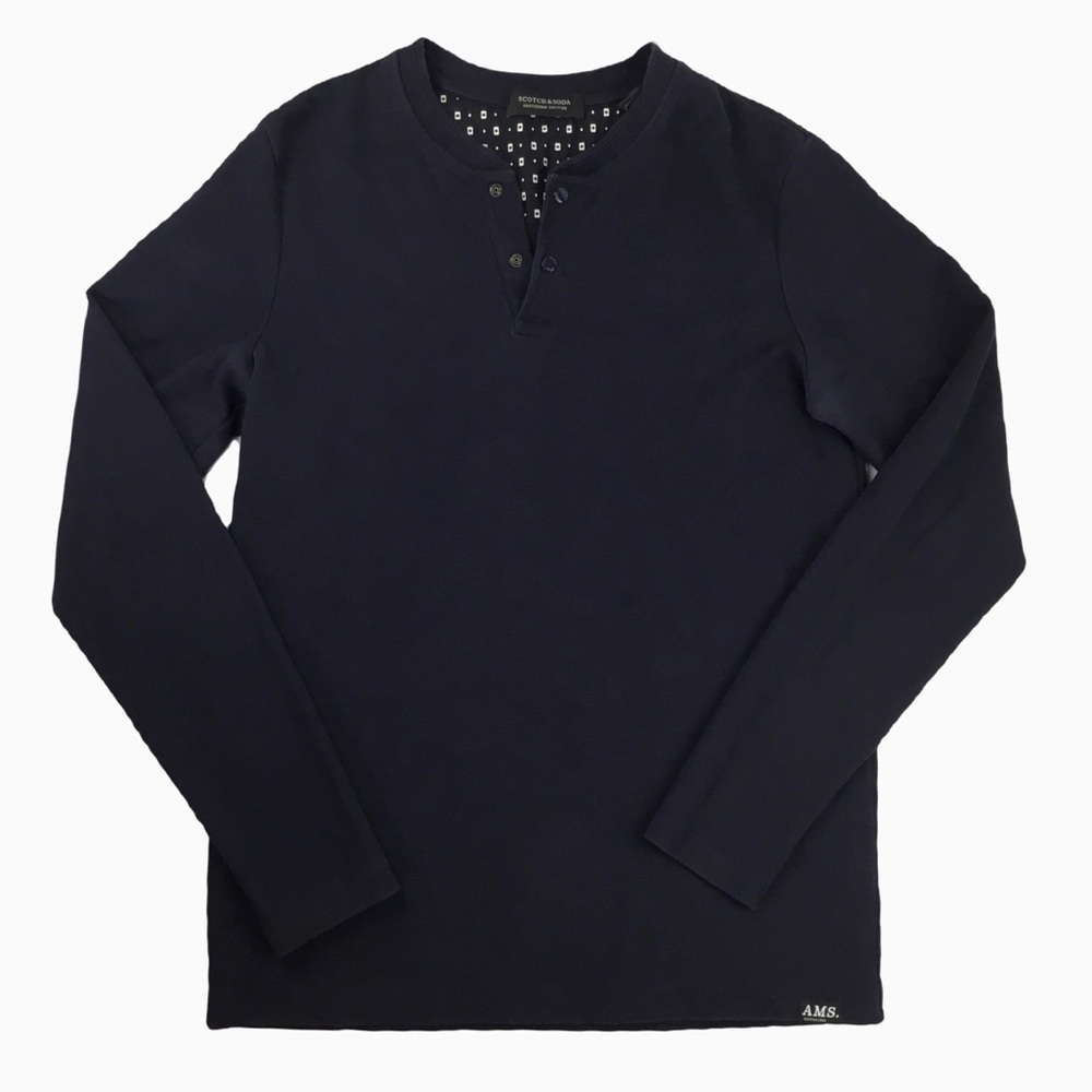 Scotch & Soda Amsterdam Couture 2 Snap Pique Henley Navy. Sz. M